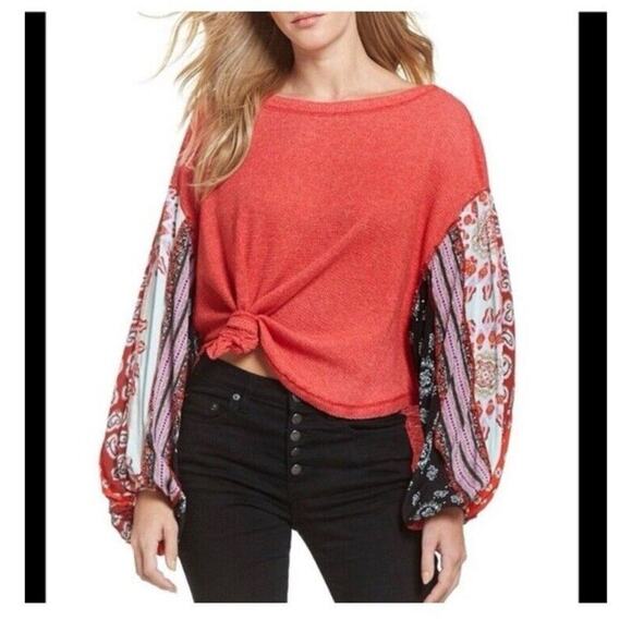 We The Free Free People Blossom Waffle Thermal Top Salmon Color Size Small - Picture 2 of 13